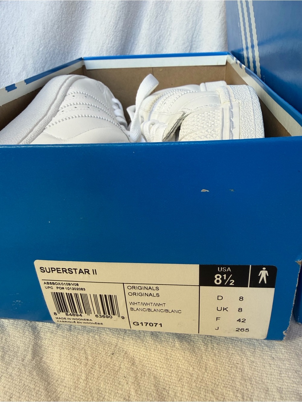 NIB Adidas Originals Superstar II Triple White Sneakers Men 8/Women 9.5 G17071 - Picture 8 of 8